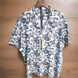 Tailor Vintage men's Shirt short-sleeve  dragon & Asian Inspired Floral XXL NWT